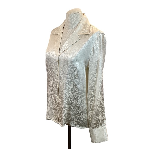 NWT Talbots Silk Blouse Button Up Cream Snake Skin Print - Picture 2 of 12
